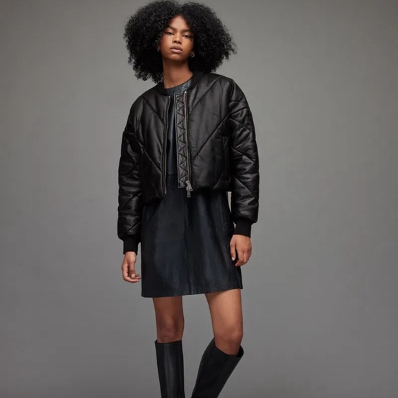 ALLSAINTS • Bailey Cropped Leather‎ Puffer Jacket in Black